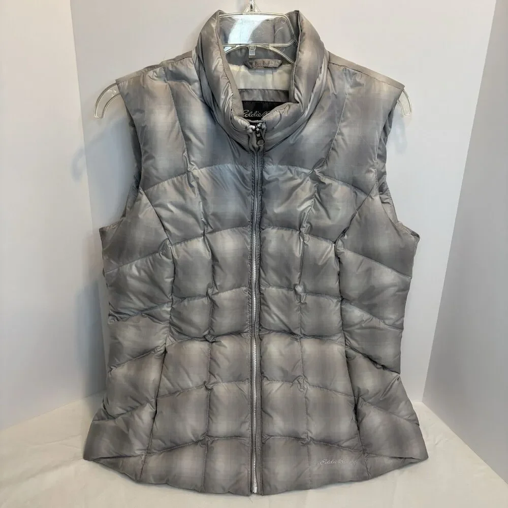 Eddie Bauer Vest Women’s Medium Gray Silver Ombre Down Puffer EB650 Comfy Warm